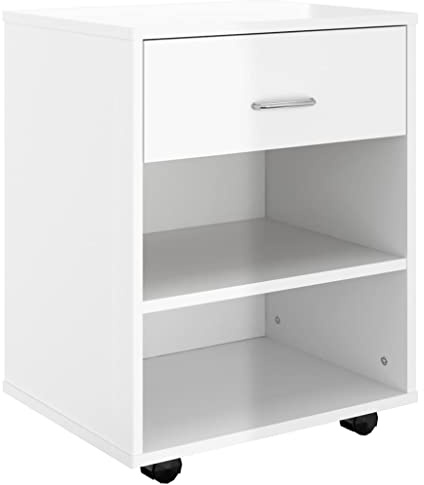 vidaXL Rollschrank mit Schublade Fächern Rollcontainer Büroschrank Aktenschrank Bürocontainer Schrank Büro Druckerschrank Hochglanz-Weiß 46x36x59cm Holzwerkstoff