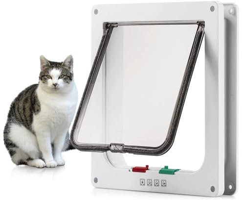 Porta per Gatti per Porta Esterna, Porta per Animali Domestici con Serratura a 4 Vie per Gatti e cagnolini, 19,2 x 20 x 5,5 cm