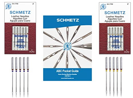 SCHMETZ Paquete combinado de agujas para máquina de coser de cuero (10 agujas en total y 1 guía de bolsillo SCHMETZ ABC)