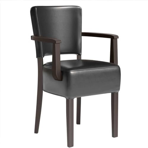 GGMMÖBEL 2-er Set Luca ARM | Bistrostuhl | Schwarz | Leder | Gestell: Holz/Wenge | Sitzhöhe: 49cm