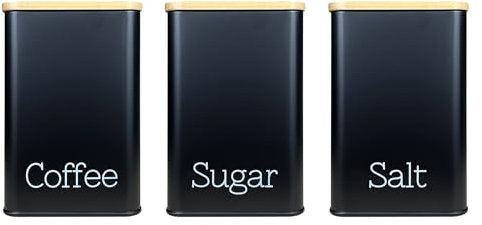 IlGruppone Contenitori Latta Cucina Contenitore Certificato Contatto Alimenti Barattoli Coperchio Organizer Caffè,Zucchero,Sale Bamboo - 3 Pezzi