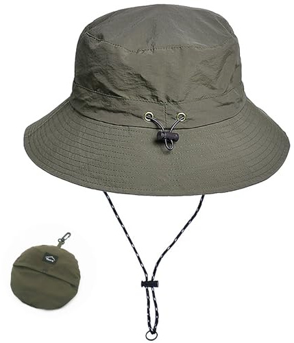 WANYIG Sonnenhut Damen Herren UV Schutz Faltbar Safari Hut Wasserdicht Sommerhut Wanderhut Anglerhut Outdoor Buschhut Schnell Trocken 55-58CM (Militärgrün)