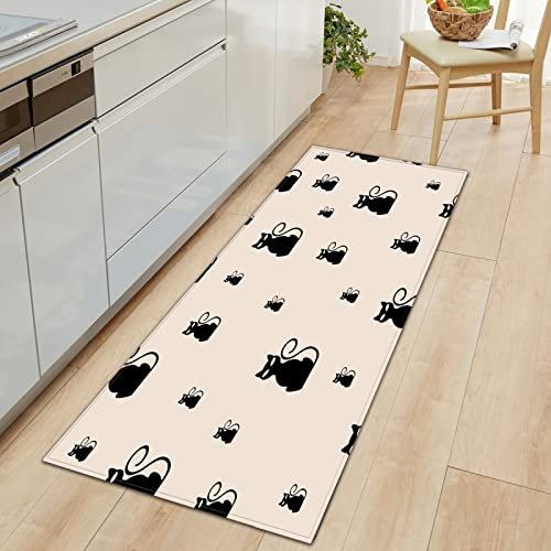 TFLABS Küchenläufer Waschbar rutschfest Küchenmatte Schwarz & Katze Küchenmatte ​für Küche und Bar Teppich Läufer waschbare Küchenläufer Küche Deko 60 x 180cm