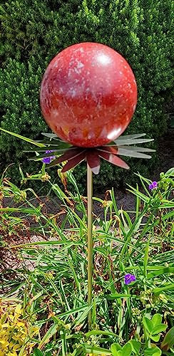 Jürgen Bocker Garten-Ambiente Blütenzauber Milano Rosenkugel 15 cm Edelstahl Gartenstecker Deko mit Stab 80 cm (rot)