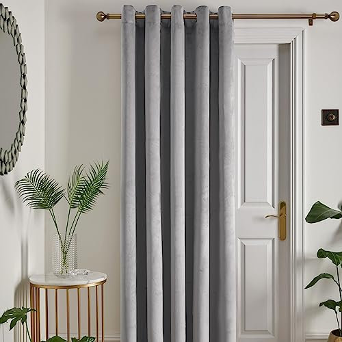 Laurence Llewelyn-Bowen Silver Velvet Blackout Curtain W66 x L84 – 1 Panel – Thermal & Soundproof Eyelet Drapes – Silver Grey Bedroom Curtain – Montrose Collection – Luxury Heavyweight Window Decor