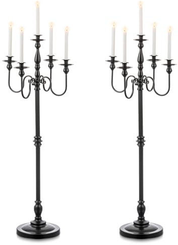 Candeldo Floor Candelabra Candle Holder: 48 Inches Black Candelabras Set of 2 Halloween Decor 5 Arm Tall Dinning Tables Centerpieces Modern Candles Stand Fireplace Decoration