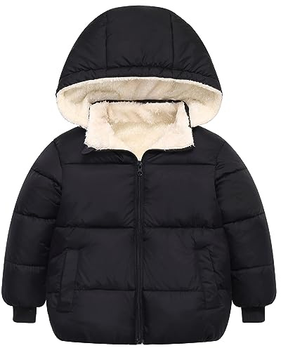 SEAUR Tjock kappa med huva Löstagbar Pojkar Flickor Höst/Vinter Hungars Vadderad Kortärmad bomullsjacka Polar Foder 1-8 år, Svart (Stil 1), 1-2 år