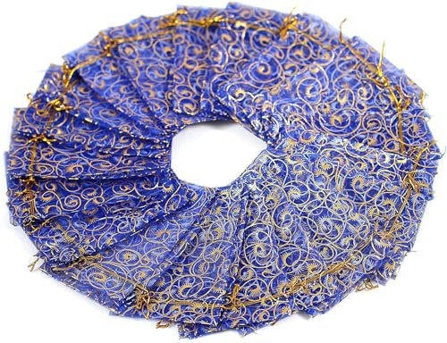 100 Stück Organzasäckchen,9*12CM Blau Gold Organzabeutel Organzasäckchen Geschenkbeutel Mesh Beutel Organza Schmuckbeutel Hochzeit Bonbonsbeutel Für Festival Party Süßigkeiten Ostern Weihnachten