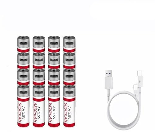 WILLQ Rechargeable Lithium AA Batteries 6800mAh Li-ion Battery USB Constant Output 1.5V 2 Hour Fast Charge with USB Cable 1000+ Cycles Double A Battery,16pcs 1.5V6.8Ah
