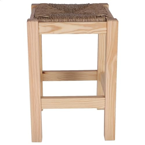WELL HOME MOBILIARIO & DECORACIÓN Rustikaler Sitzhocker mit niedrigem Holz, Finish ohne Lack, 32,5 x 32,5 x 48,5 cm