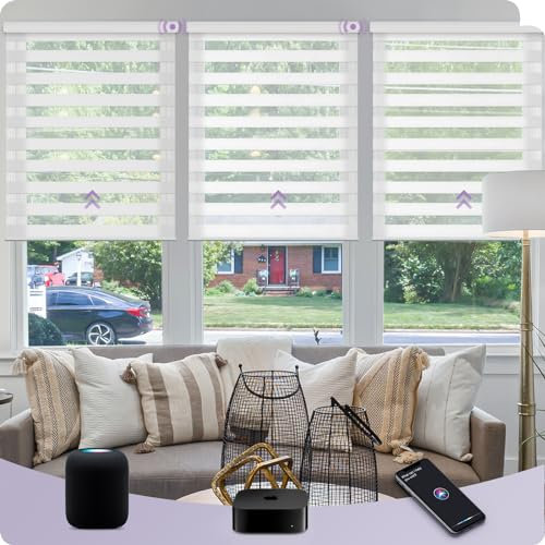 Graywind HomeKit Smart Zebra Blinds Eve Powered Siri Voice Home App Rechargeable Motorized Dual Layer Blinds Privacy Light Control, Custom Size, Wool-Like White