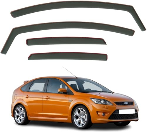AirFlux: Set mit 4 Windabweisern, Modern, Dunkel Rauch Getönt, Selbstklebend, für Auto, kompatibel mit Ford Focus MK2 5-Türer Schrägheck 2005-2011