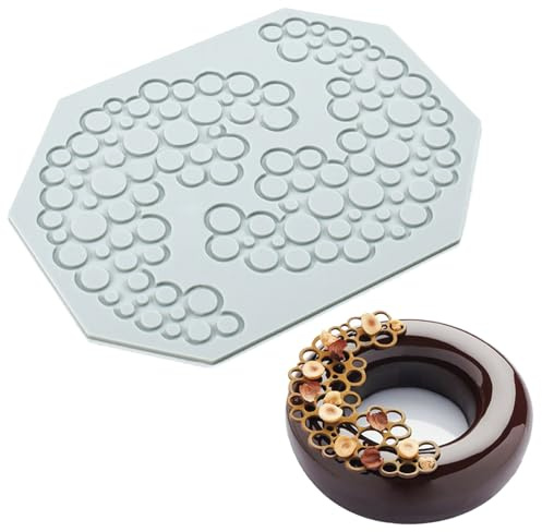 Zfseyuh 1 Stücke Blase Spitze Silikonform Matte, rundes Loch Fondant Kuchen Prägung Matte, Silikon-Spitzen-Fondant-Formen für Harz,Backen,Zucker Handwerk,Kuchen Dekoration(2 Löcher Blase Blumen)