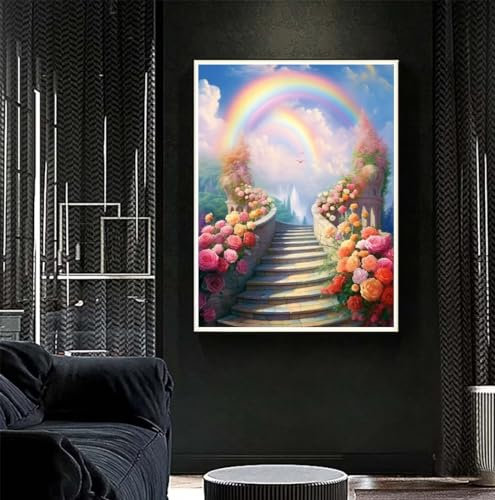 Diamond Painting Regenbogen Diamant Painting Bilder Kinder Blume Diamond Art DIY Set Erwachsene Full Diamond Painting Zubehör, 5D Diamant Malerei Mosaic Stickerei Kits Home Wand Decor 90x120 cm R447