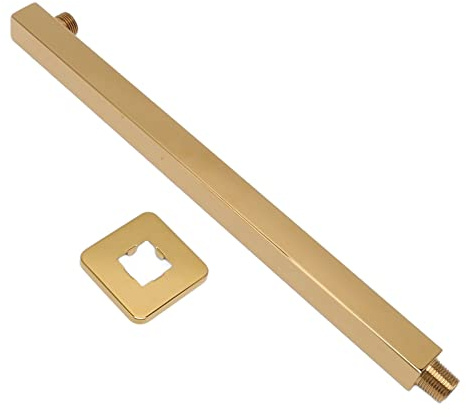 Braccio doccia a soffitto, montaggio a parete, braccio di estensione per soffione doccia in acciaio inox spazzolato oro, tubo quadrato lungo per bagno, medaglioni a soffitto