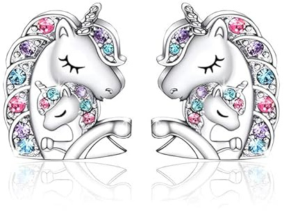 LICHUANUK Einhorn-Ohrringe in Sterling-Silber, Geburtstagsgeschenke für Mädchen und Mutter-Kind-Modelle