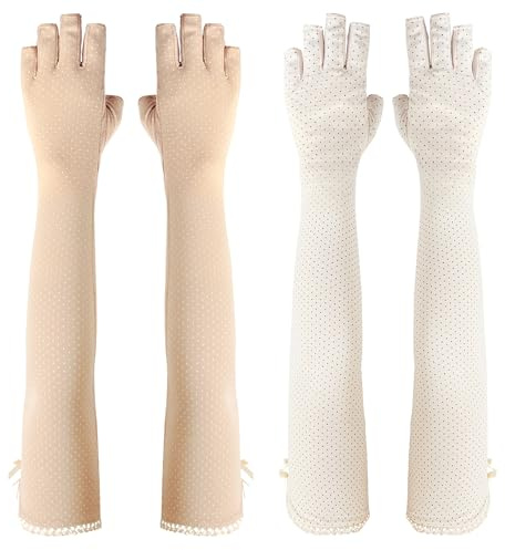 kilofly Women's Long Anti-UV Breathable Arm Sun Block Driving Gloves, 2 Pairs