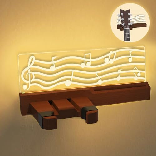 YuanDian Support mural lumineux pour guitare avec support de médiator, support de guitare en bois à LED alimenté par USB pour guitare acoustique, électrique, basse, ukulélé, mandoline, affichage et