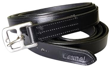 LEXNEL Steigbügel aus weichem Leder mit Edelstahlbeschlägen, 1 Paar, 2 Stück (schwarz, 152,4 cm)