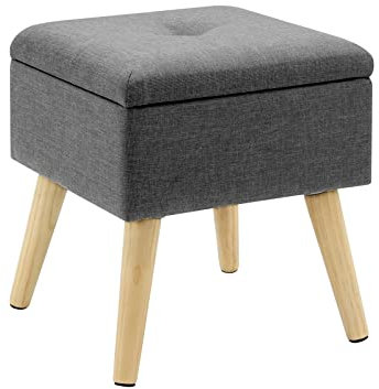 CCKUHN Fußhocker aus Leinen, 32 x 32 x 36,5 cm, mit Platz, Hocker, Pouf, Truhe, Holzbeine, Abnehmbarer Deckel, für Zuhause, Wohnzimmer, Fell-Fußstütze, Fußhocker (Farbe: Dunkelgrau)