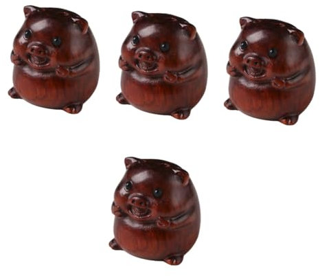 Garneck 4 Stück Sandelholz- -Statue Als Schlüsselanhänger Desktop- - Armreif-anhänger Chinesisches Sternzeichen Charms Entzückender Schweineanhänger