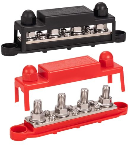 Spurtar Bus Bar Power Distribution Blocks with 4x M10 Terminal Studs 6x #8 M4 Screws 250A 12V 24V 48V Battery Bus Bar for Car Truck RV ATV Boat Trailer 16.5x3.4x4.8cm - Not for Tight Spaces