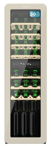 Cecotec Vinoteca 30 Botellas Retro Bolero Grandsommelier Origin Duo 30 Hit Beige. Acabado En Negro Con 2 Zonas De Temp. (5-12ºC, 12-20ºC), Control Led, NoFrost, Estantes Madera, Luz Interior