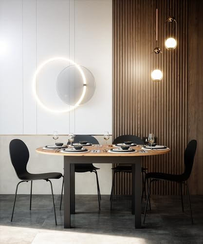 Newfurn Esstisch rund ausziehbar 100-140 cm Wildeiche Schwarz Esszimmer | ovale Platte zweifarbig, Küchentisch, Esszimmertisch, Speisetisch, für 4-6 Personen, Esszimmermöbel im Industrial Design