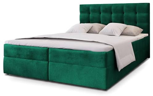 Masseno Boxspringbett GLOS K 180x200 cm Komplett-Set mit Matratze und Topper, Polsterbett mit Zwei Bettkästen -Grün, Kronos 19