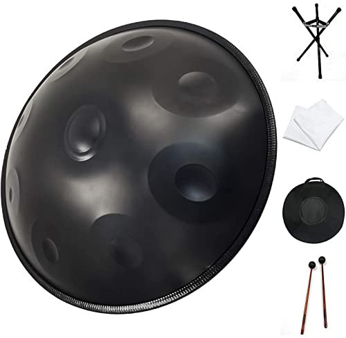 Handpan Drum Instrument, Handpan, Handpan Drum Instrument in D-Moll 9 Noten 22 Zoll Steel Hand Drum Kit - Inklusive Tasche, Hammer, Ständer und Tuch - Handpan für Anfänger und Experten