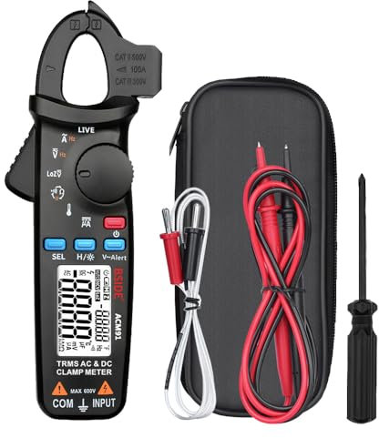 ACM91 Stromzange, digitales Wechselstrom-Gleichstrom-Zangenmessgerät, True RMS Auto Range, 100 A, Mini-Messgerät mit Temperaturkapazität, NCV-Messung, LoZ, Volt
