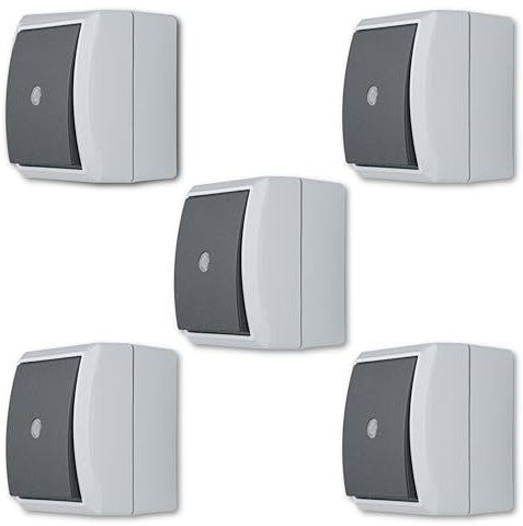 REV AquaForm 5x Control Switches for Wet Rooms IP44 Single Pole Surface-Mounted Grey