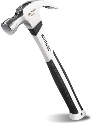 HAUTMEC 16 oz Claw Hammer, Drop Forged Claw Hammers with Magnetic Nail Holder and Firberglass Handle, Curved Jaw of Nail Puller, Smooth Face, HTMAM25003-UK