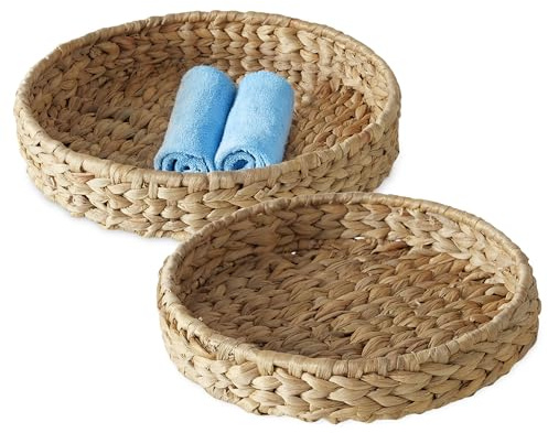 Juego de 2 bandejas de jacinto de agua de 30/25 cm – Cesta de almacenamiento para mesa, cuenco decorativo de fibra natural, plato decorativo, organizador para baño, oficina, salón