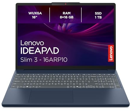Lenovo IdeaPad Slim 3 Laptop | 16 WUXGA Display | AMD Ryzen 5 7535HS | 24GB RAM | 1TB SSD | AMD Radeon 660M Grafik | Windows11 | QWERTZ | Cosmic blau | 3 Monate Premium Care