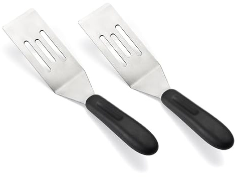 ShiningUU Lot de 2 spatules de cuisine professionnelles en acier inoxydable | Mini spatule en métal pour barbecue et œufs | Lot de petites spatules de cuisson pour la cuisson du poisson, des œufs, de