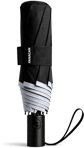 FANACAN Reflective Edge Shape-Memory Travel Umbrella, 3-Second Fold Compact Windproof Folding Umbrella with Hi-Visibility Trim, Auto Open & Close for Night Commute Men and Women, Black