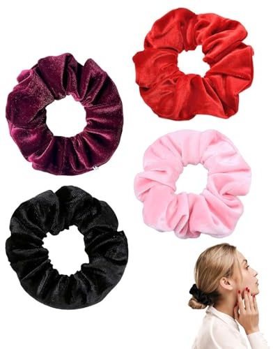 JUKOTA 4 gomas para el pelo, gomas para el pelo de satén, suaves y elásticas, anillos de terciopelo para mujeres y niñas, accesorios clásicos para el cabello