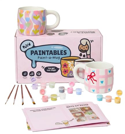 Pott'd Paintables Paint-a-Mug Set, Pottery Painting Kits for Adults. DIY Mug Painting Kit for Beginners. Ceramic Painting Kit Includes Mugs, Paints, Brushes and Painting Inspiration Guide