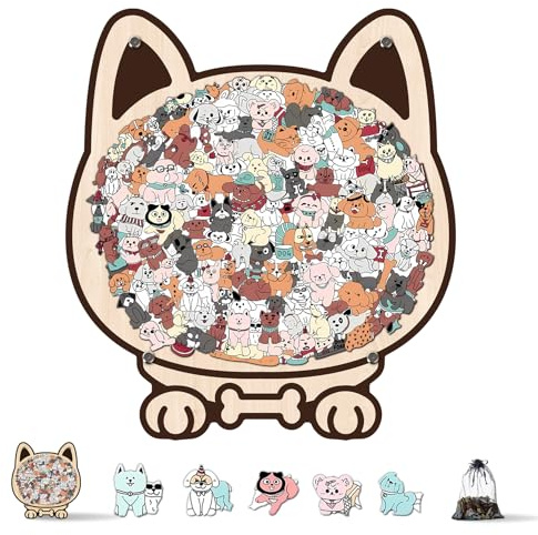 KaayeeWood Chien Puzzle en Bois,100 Pièces Morandi Coloré é Dog Puzzle Bois,Irrégulier Encadré par Une Silhouette de Chien Forme - Le, Décoration & Jeu Familial (A)