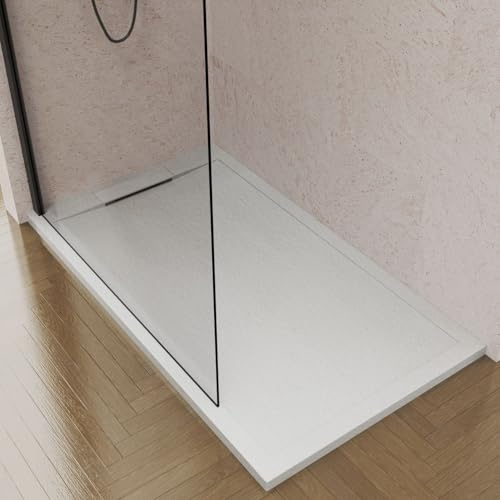 Plato de Ducha de Resina 70 x 170 Enmarcado Ultraresistente – Textura Pizarra Antideslizante – Color Blanco RAL 9003 – Carga Mineral y Gel Coat – HOGAKIS