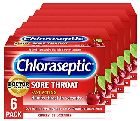 Chloraseptic Sore Throat Lozenges, Cherry, 18 Count, 6 Pack