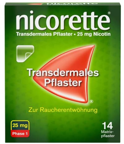 NICORETTE Pflaster mit 25 mg Nikotin – mit Nikotinpflaster Rauchen aufhören – für Phase 1 der Raucherentwöhnung bei mehr als 20 Zigaretten am Tag – 14 St.