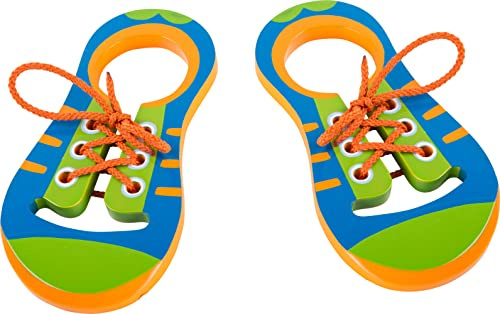 small foot Fädelschuhe aus Holz, übt das Binden von Schnürsenkeln, Fädelspielzeug, für Kinder ab 3 Jahren, 10152