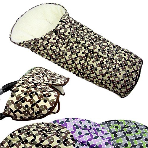 BAMBINIWELT KOMBI-ANGEBOT MUFF + Winterfußsack/MUMIE- aus Lammwolle für Kinderwagen, Buggy, Schlitten MOSAIK (braun Mosaik) XX