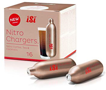 iSi 0705 Kapseln für den iSi Nitro Cold Brew Coffee Maker, Nitro Charger, 16 Stück, Recycelbare N2 Kapseln mit 2.4g reinem Stickstoff, Aus recyclebarem Edelstahl