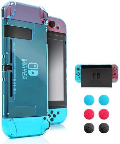 Dockable Case for Nintendo Switch, Protective Case for Nintendo Switch with a Tempered Glass Screen Protector and 6 Joy Stick Covers, Fit into the Dock Station - Blue