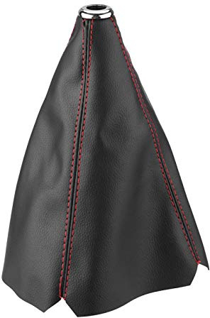 Fydun Palanca de Cambio Gaiter Boot Fuelle Universal PU Leather Shift Knob Cover Red Stitch Gear Gaiter Trunk Cover Negro Brillante