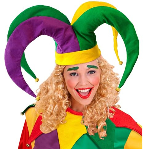 W WIDMANN MILANO Party Fashion 09839 - Narrenhut, Bunt, mit Glöckchen, Hofnarr, Clown, Hut, Kopfschmuck, Accessoire, Karneval, Mottoparty