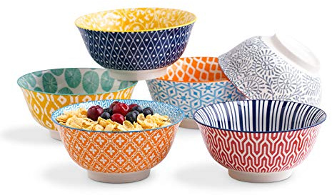 Selamica Porzellan Dessertschalen 6er Set, 710 ml Müslischalen, Suppenschalen, Bowl Schüssel Set für Müsli, Suppe, Salat und Nudeln, Bunte